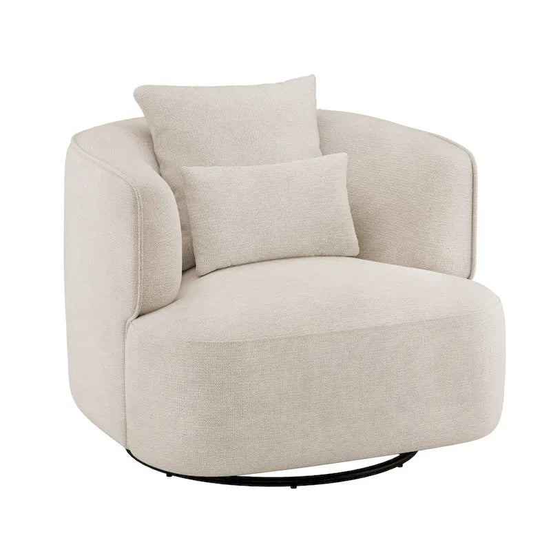 Swivel Accent Armchairs (Pair), Fabric Blend, Modern Barrel Chair - 32.7W x 32.7D x 26.8H