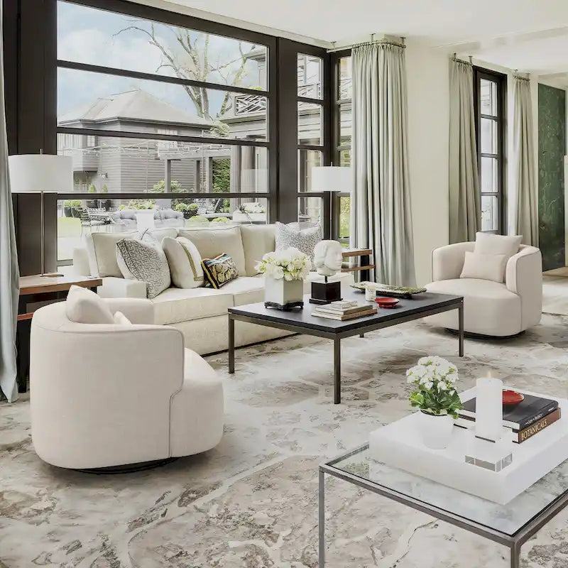Swivel Accent Armchairs (Pair), Fabric Blend, Modern Barrel Chair - 32.7W x 32.7D x 26.8H