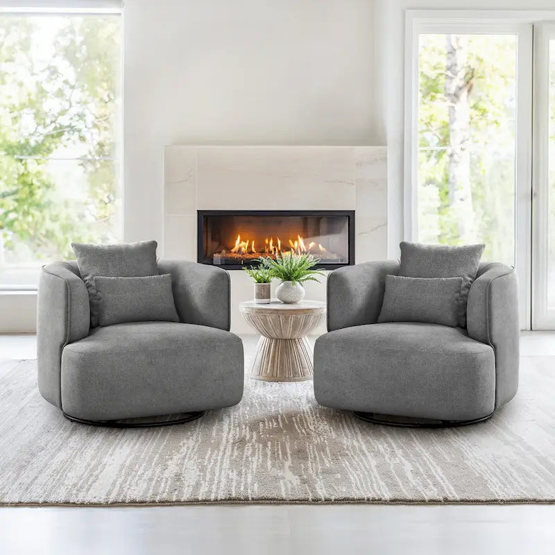 Swivel Accent Armchairs (Pair), Fabric Blend, Modern Barrel Chair - 32.7W x 32.7D x 26.8H