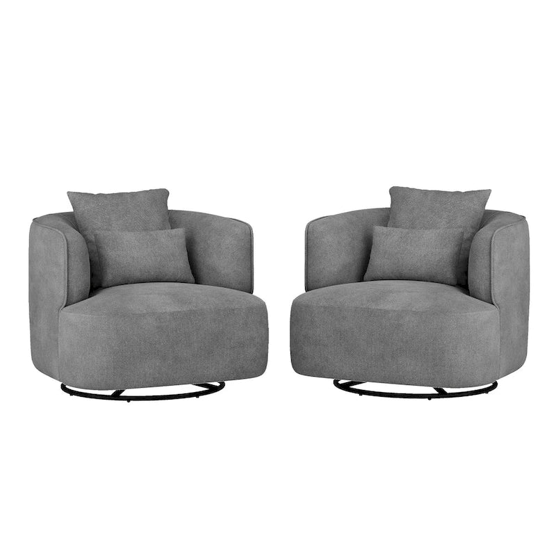 Swivel Accent Armchairs (Pair), Fabric Blend, Modern Barrel Chair - 32.7W x 32.7D x 26.8H