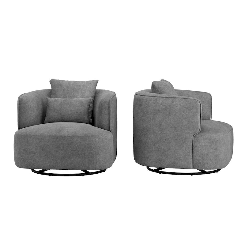 Swivel Accent Armchairs (Pair), Fabric Blend, Modern Barrel Chair - 32.7W x 32.7D x 26.8H