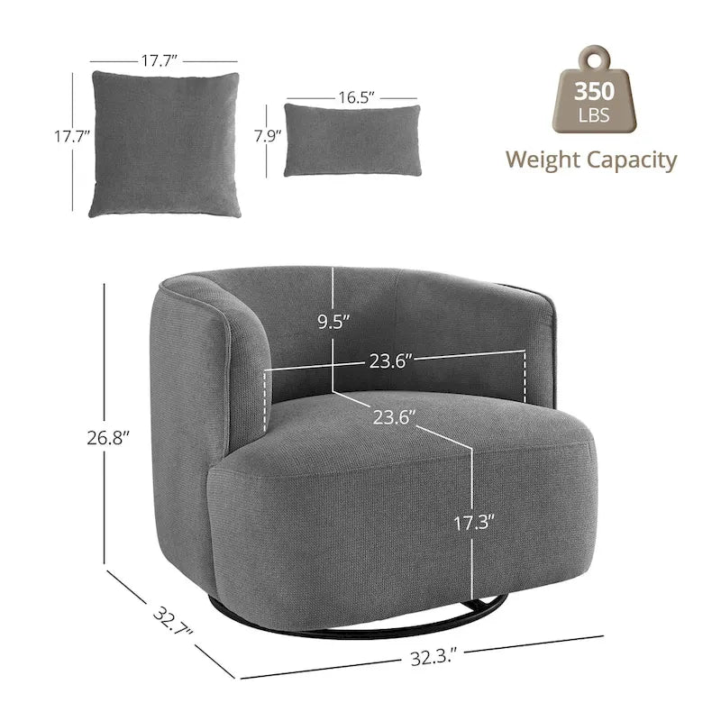 Swivel Accent Armchairs (Pair), Fabric Blend, Modern Barrel Chair - 32.7W x 32.7D x 26.8H