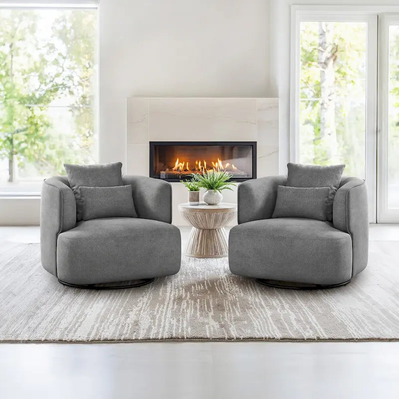 Swivel Accent Armchairs (Pair), Fabric Blend, Modern Barrel Chair - 32.7W x 32.7D x 26.8H