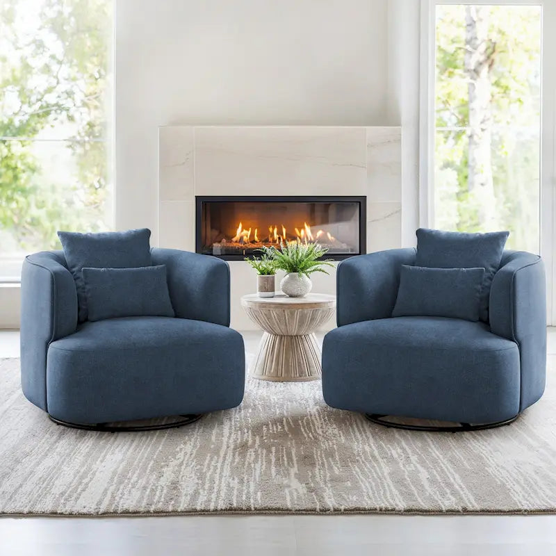 Swivel Accent Armchairs (Pair), Fabric Blend, Modern Barrel Chair - 32.7W x 32.7D x 26.8H