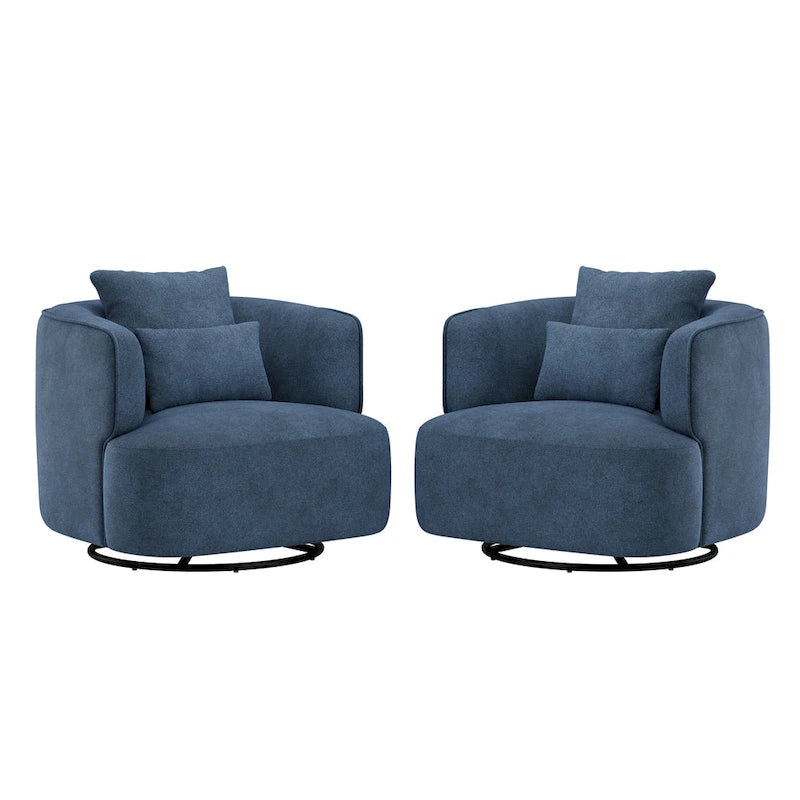 Swivel Accent Armchairs (Pair), Fabric Blend, Modern Barrel Chair - 32.7W x 32.7D x 26.8H