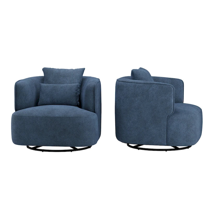 Swivel Accent Armchairs (Pair), Fabric Blend, Modern Barrel Chair - 32.7W x 32.7D x 26.8H