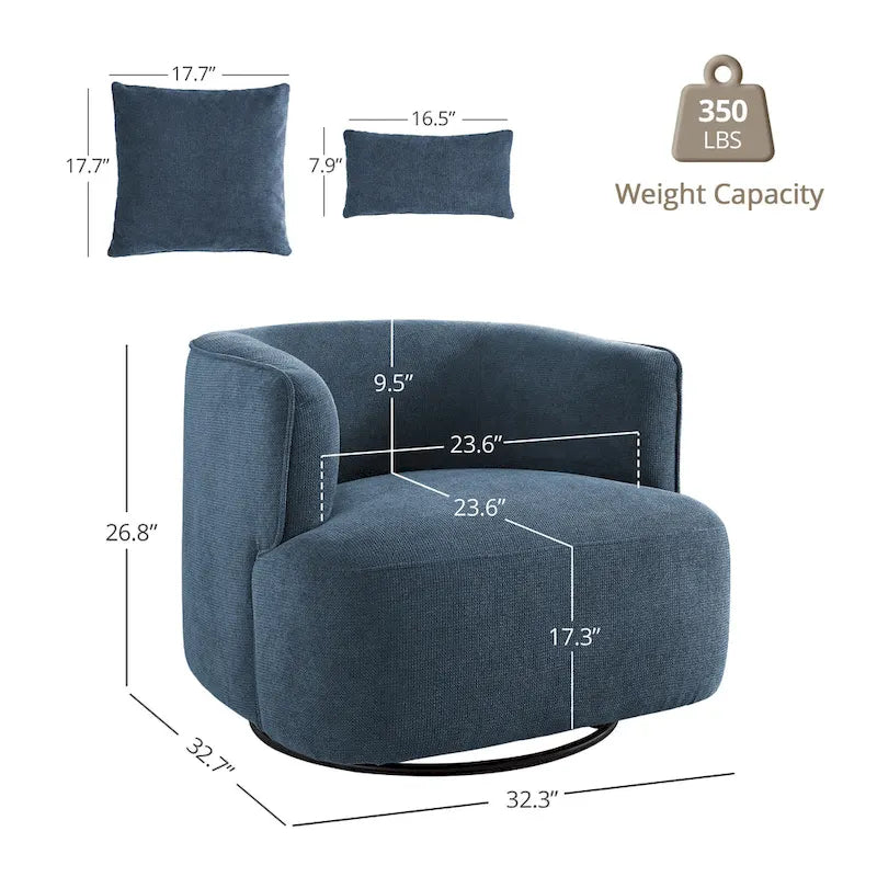 Swivel Accent Armchairs (Pair), Fabric Blend, Modern Barrel Chair - 32.7W x 32.7D x 26.8H