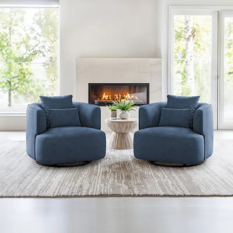 Swivel Accent Armchairs (Pair), Fabric Blend, Modern Barrel Chair - 32.7W x 32.7D x 26.8H