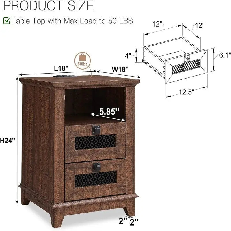 End Table with 2 Drawers - 18D x 18W x 24H