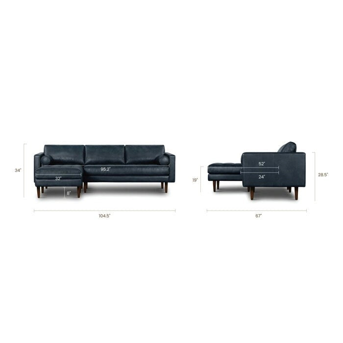104.5" Left Sectional Sofa - Full Grain Genuine Italian Leather