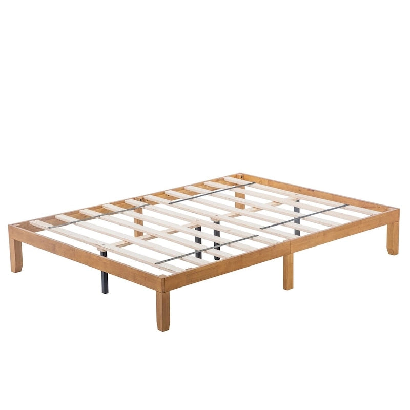 Queen Solid Wood Platform Bed Frame, No Box Spring Needed, Strong Slat Support