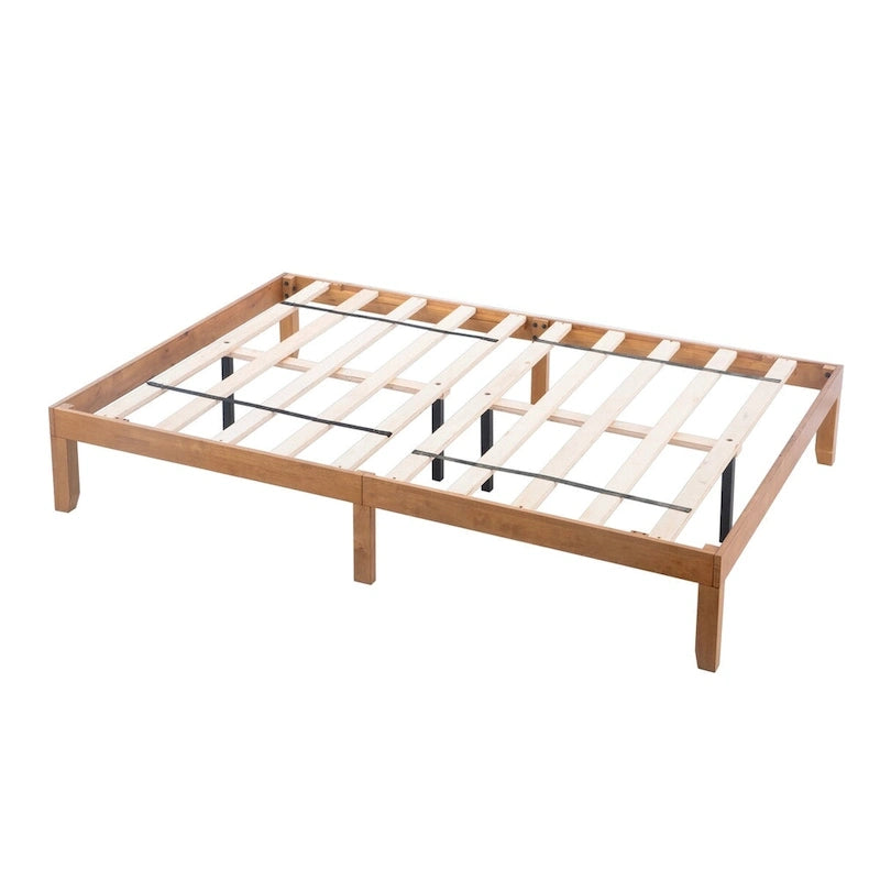 Queen Solid Wood Platform Bed Frame, No Box Spring Needed, Strong Slat Support