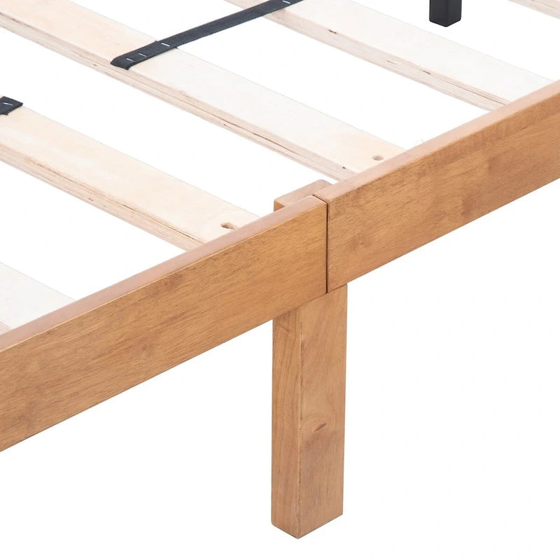 Queen Solid Wood Platform Bed Frame, No Box Spring Needed, Strong Slat Support